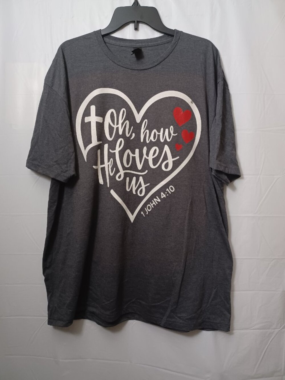 SPIRITUAL INSPIRATIONAL TEE SHIRT " OH HOW HE LOVES US" 1 JOHN 4:10 WOMEN'S 2XL